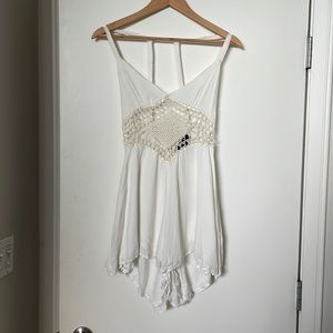 Lace cut out boho romper in white